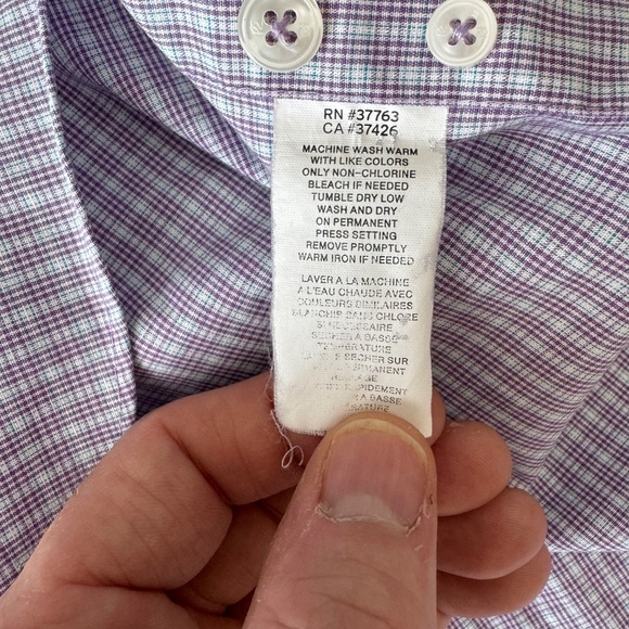 Perry Ellis Portfolio 16.5 Slim Fit Micro Plaid Button Up Dress Shirt Purple - Picture 7 of 12
